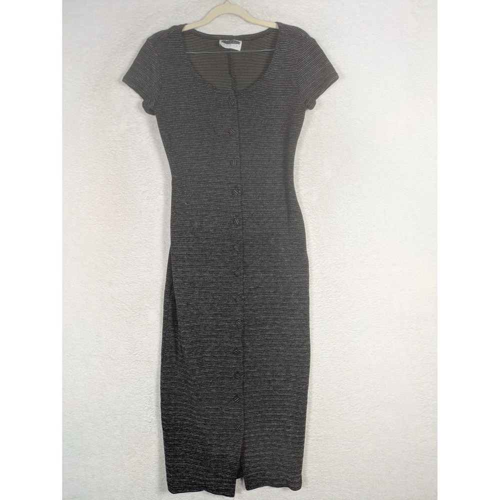 Next Era Totally Maxi Dress Women's M Black Striped Button Front 90s Vintage